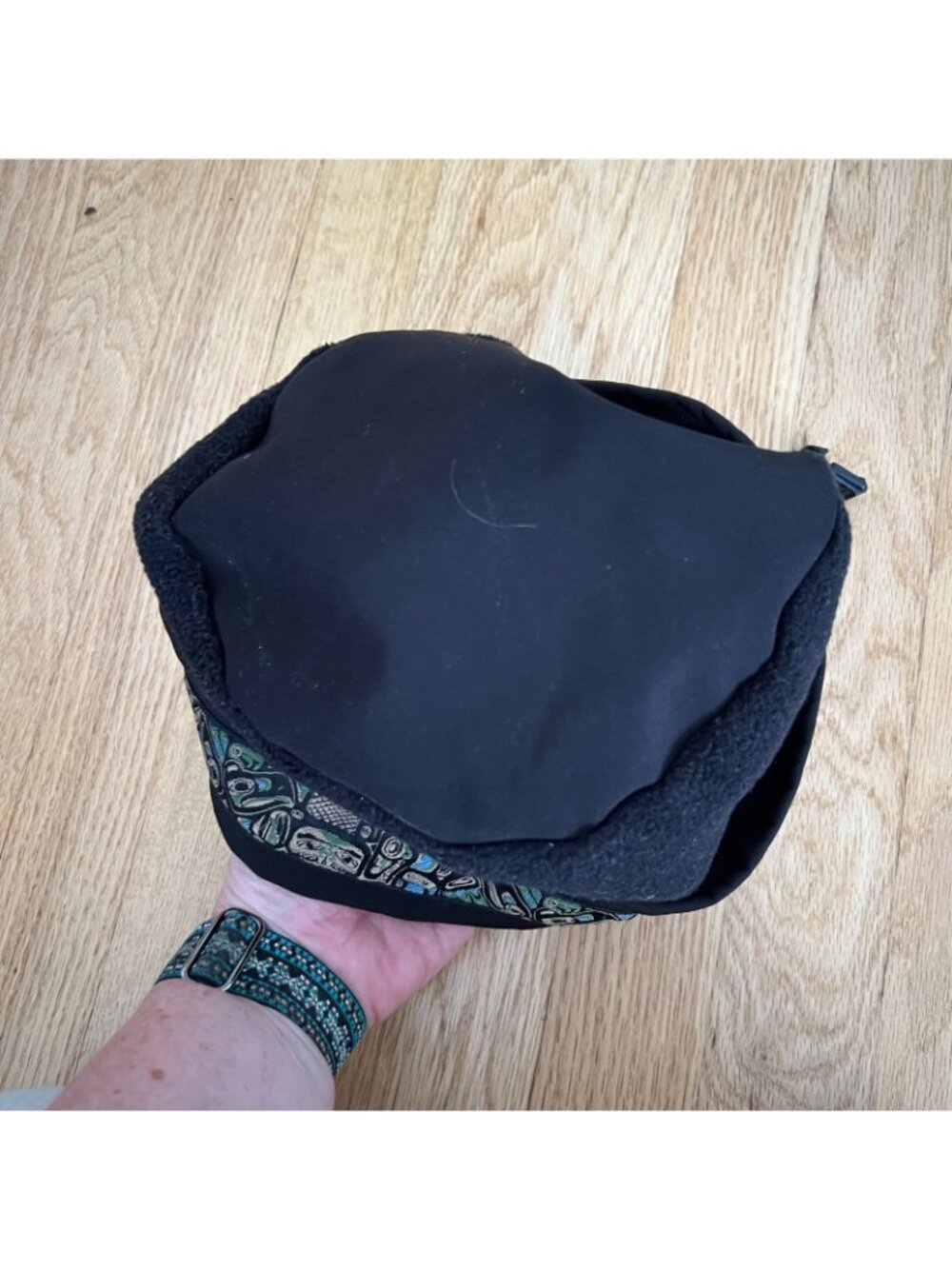 Copper River Fleece Black Totem Print Winter Toggle Hat Adult One Size - Picture 3 of 7